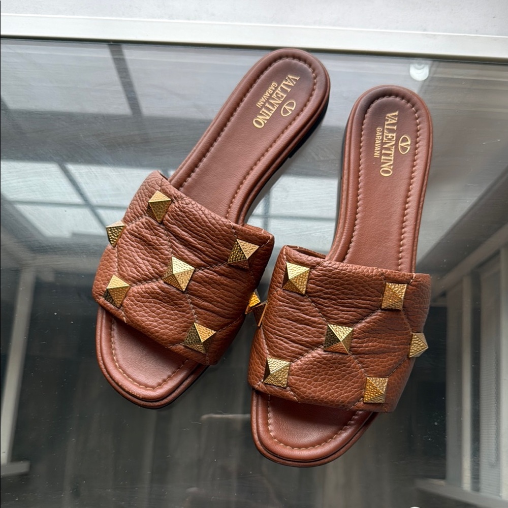 Valentino Brown Gold Sandals with Elegant Accents